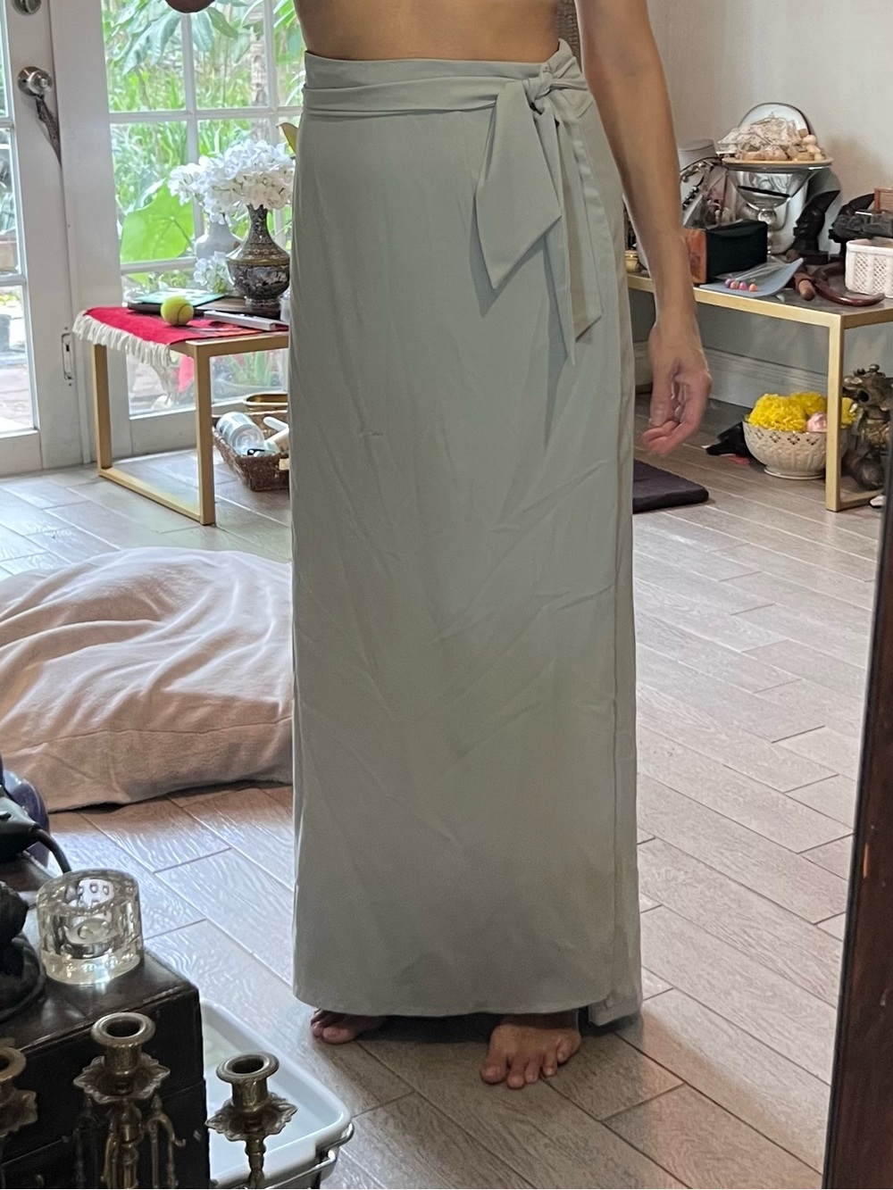 Veiled New York Maxi Skirt with Tie in Sage, New without Tag